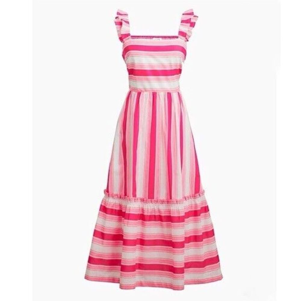 J. Crew Pink & White Striped Midi Dress